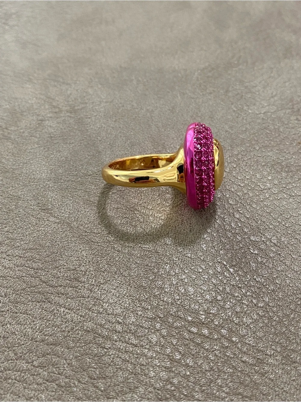 Kurt Geiger Gold Heart Ring with Pink Crystal Pave Size 8